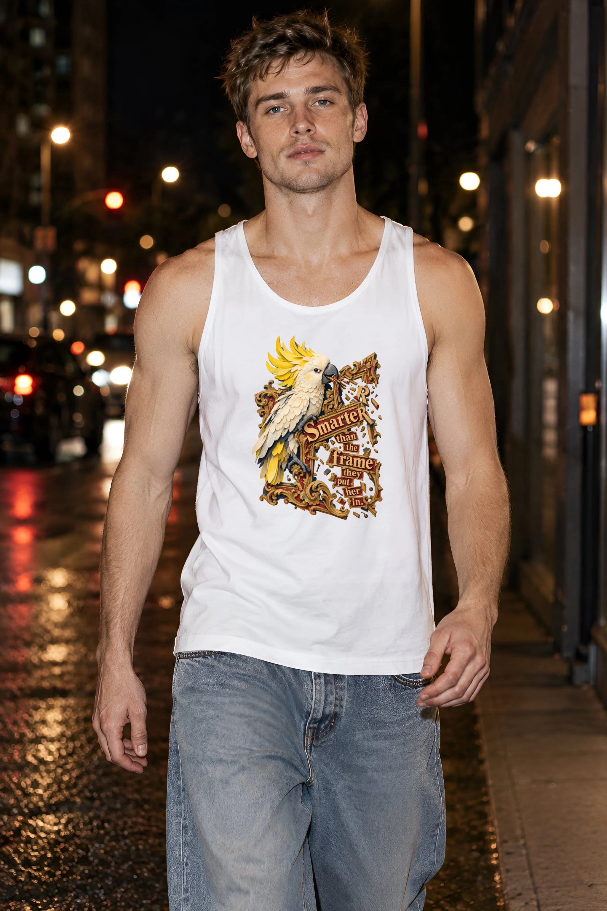 "Cockatoo Breaking The Frame" Unisex Jersey Tank