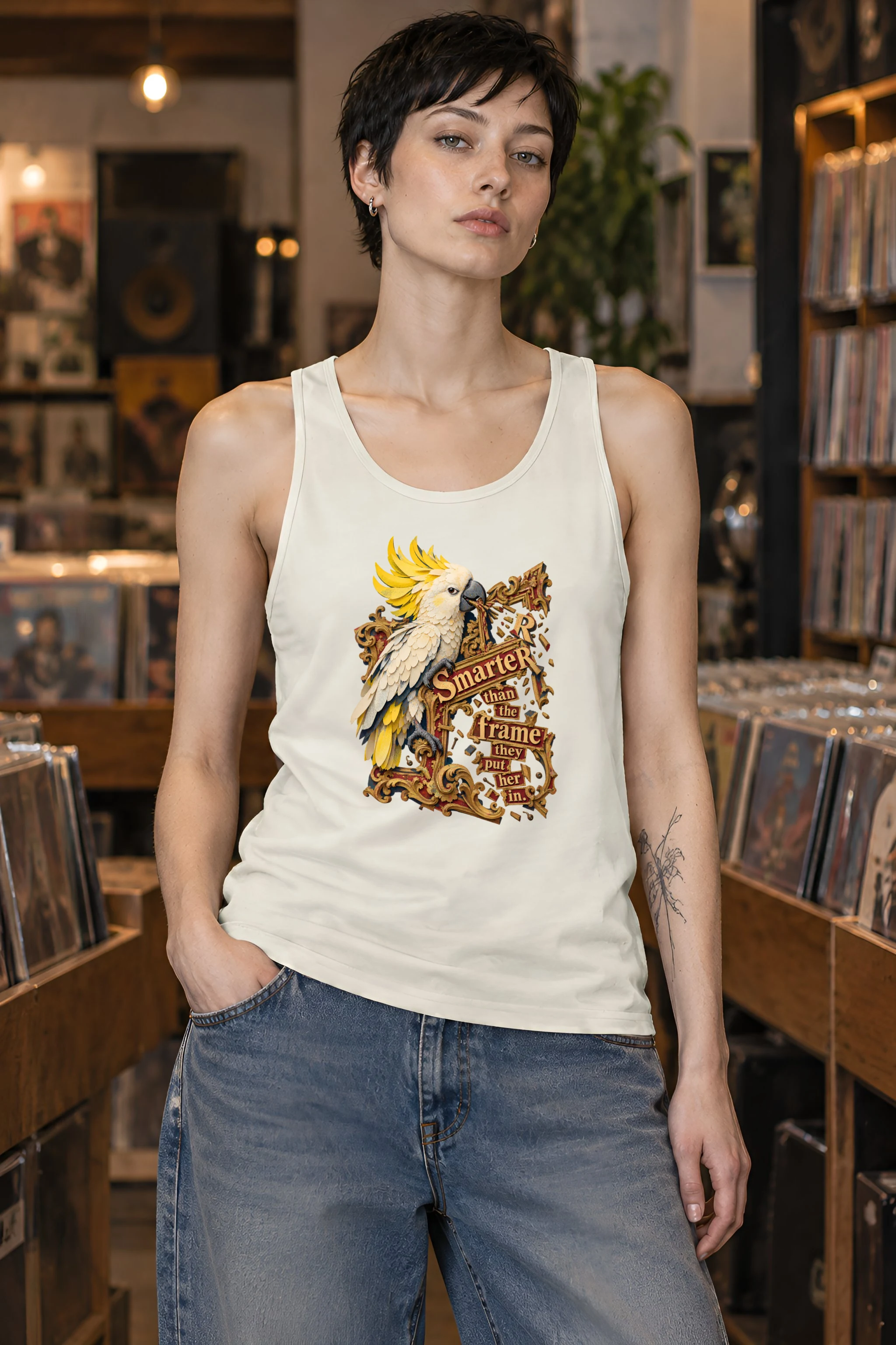 "Cockatoo Breaking The Frame" Unisex Jersey Tank