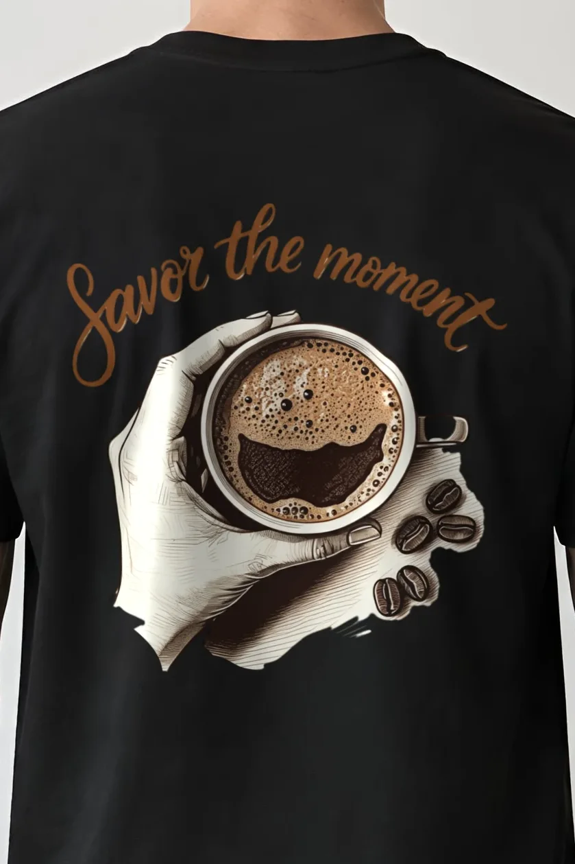 "Coffee Break Ritual" Heavyweight Unisex Crewneck T-shirt - the graphic up close