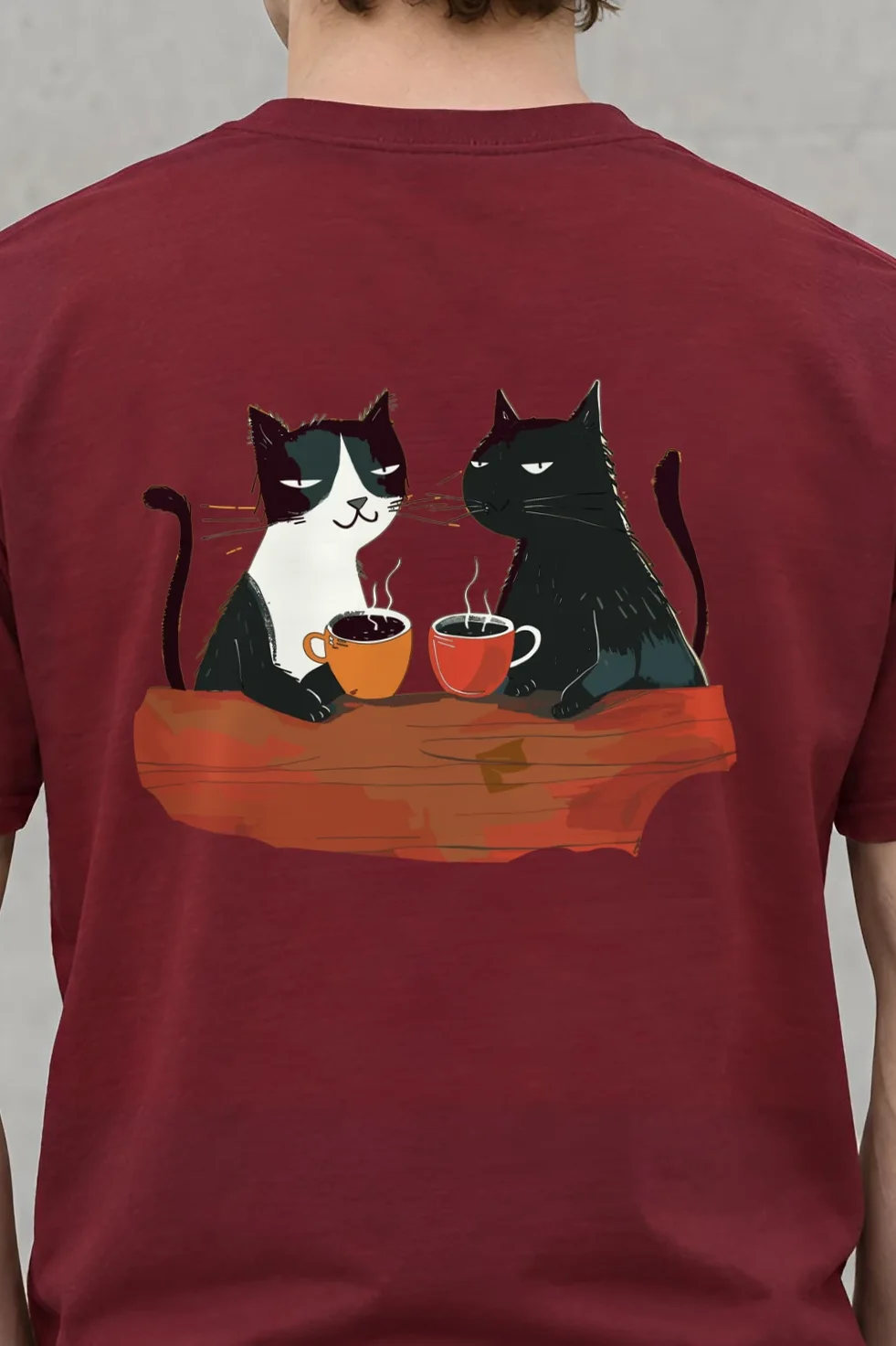 "Coffee Cat Break" Heavyweight Unisex Crewneck T-shirt - the graphic up close