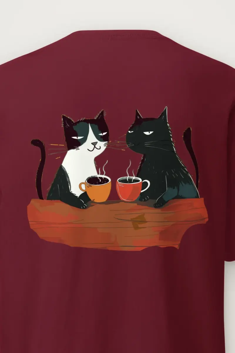 "Coffee Cat Break" Heavyweight Unisex Crewneck T-shirt - the graphic up close