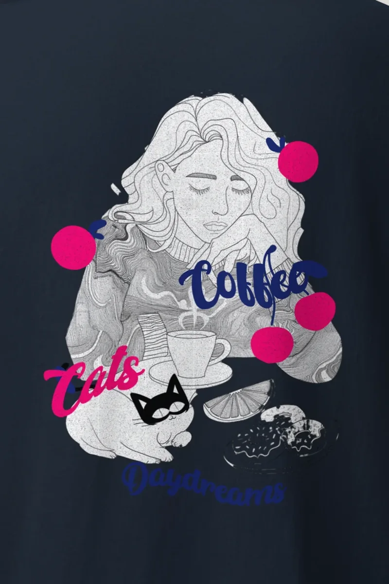 "Coffee Cats Daydreams" Heavyweight Unisex Crewneck T-shirt