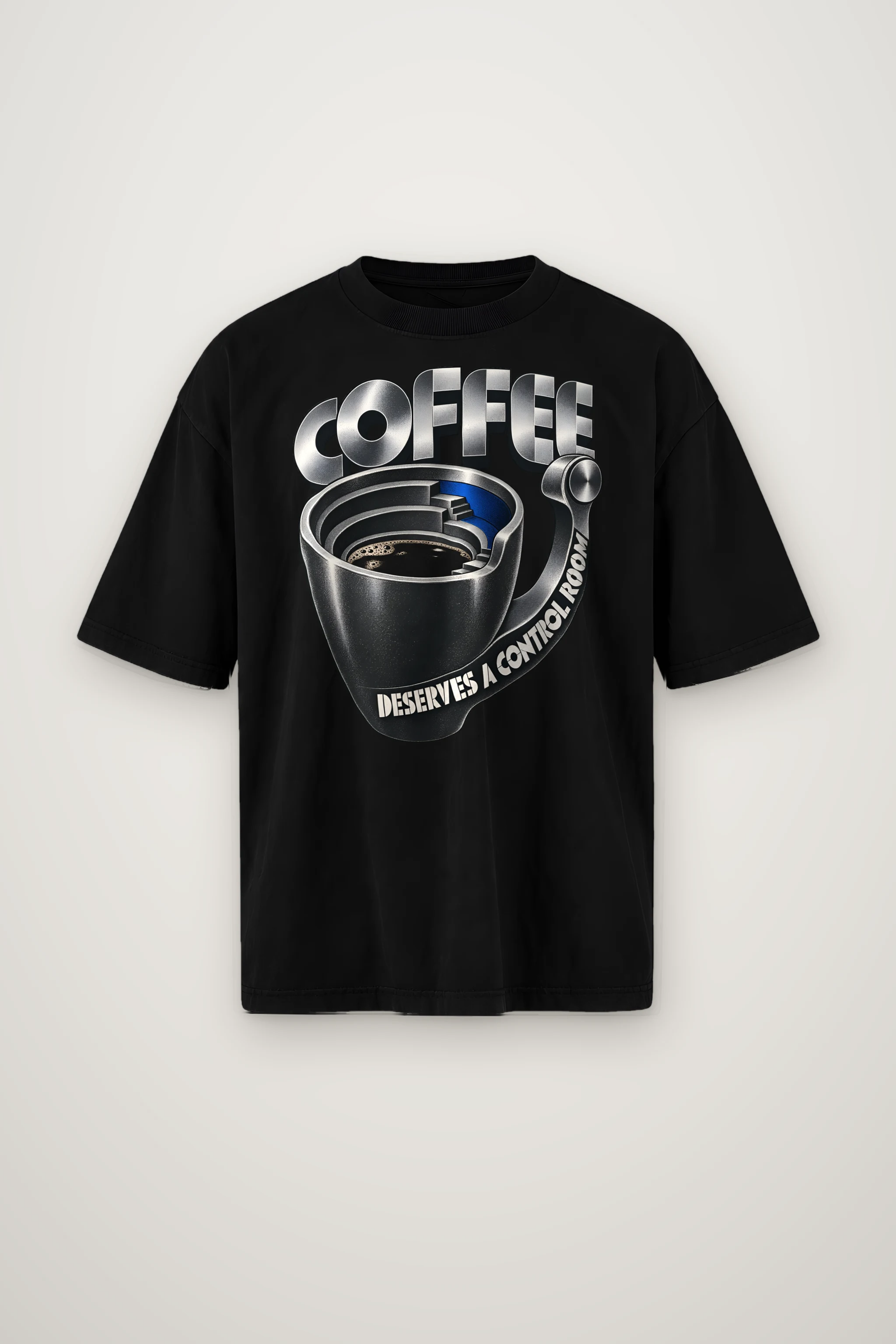 "Coffee Deserves A Control Room" Men's Oversized Heavyweight Crewneck T-Shirt