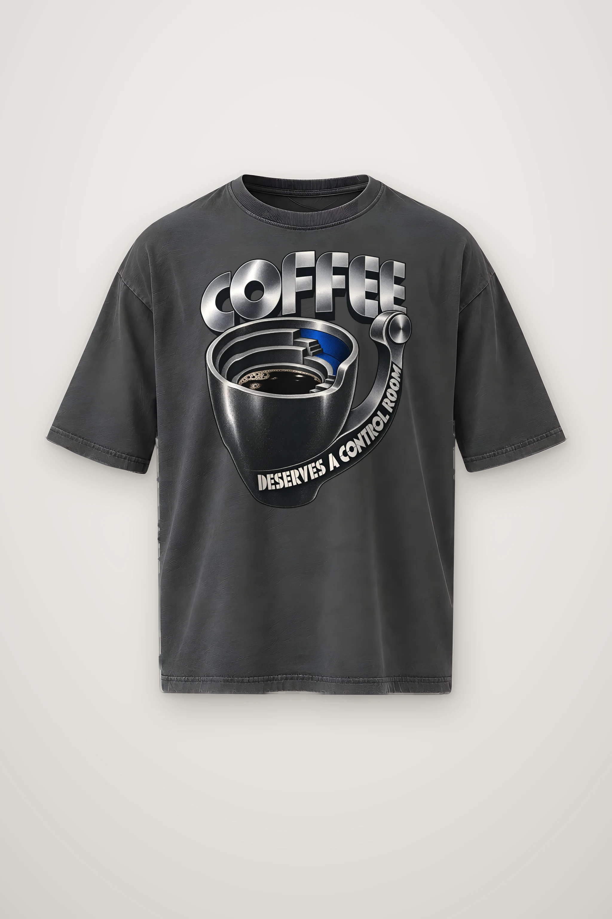 "Coffee Deserves A Control Room" Men's Oversized Heavyweight Crewneck T-Shirt