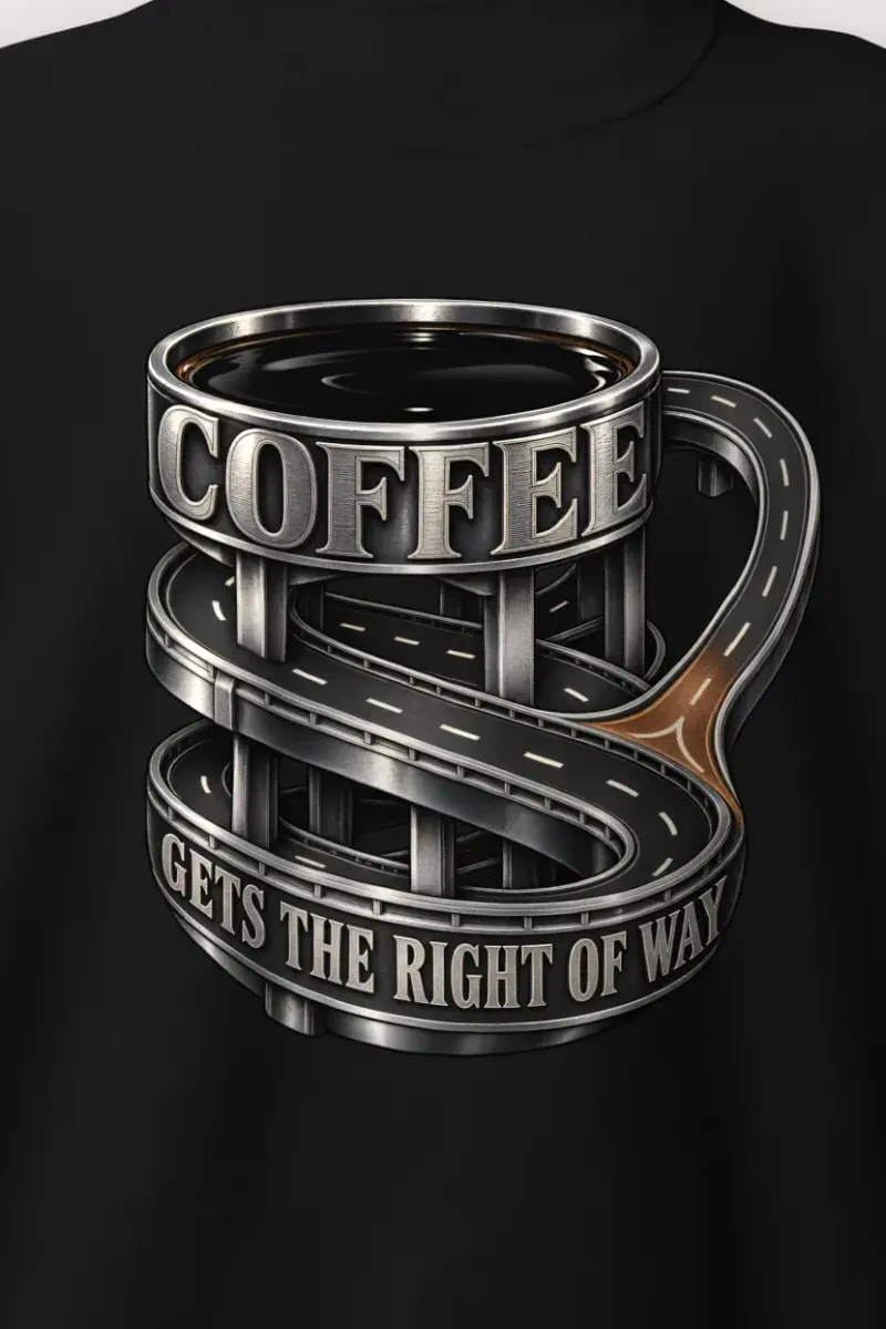 "Coffee Gets The Right Of Way" Heavy Blend Unisex Crewneck Sweatshirt - the graphic up close