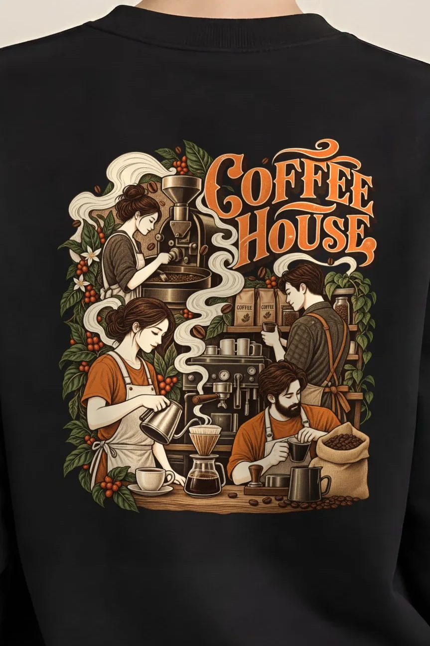 "Coffee House Baristas" 1 Crewneck Sweatshirt - the graphic up close