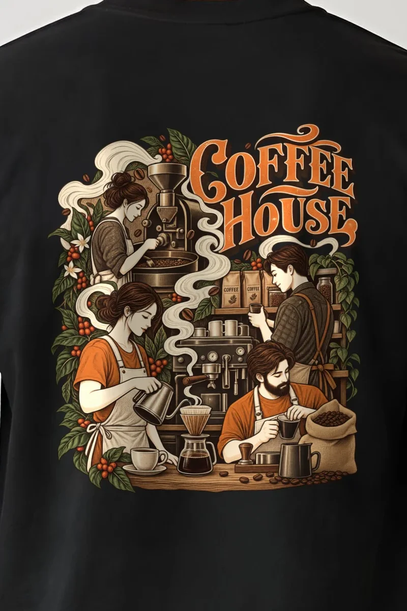 "Coffee House" Heavyweight Unisex Crewneck T-shirt - the graphic up close
