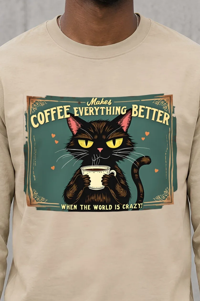 "Coffee Makes Everything Better" Unisex Longsleeve T-shirt - the graphic up close