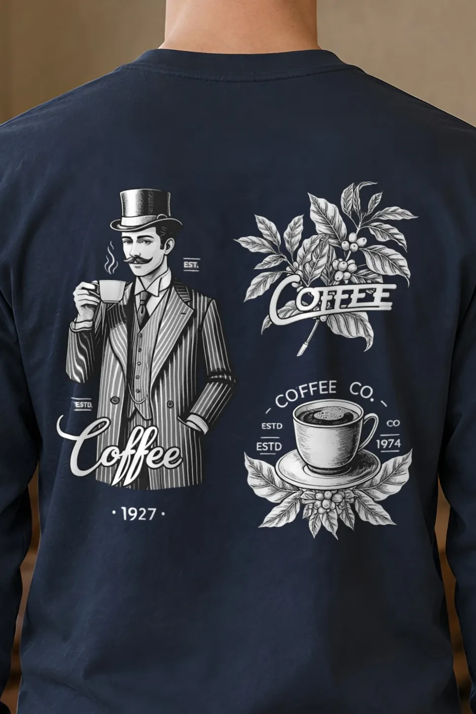"Coffee Merchant 1927" Unisex Longsleeve T-shirt - the graphic up close