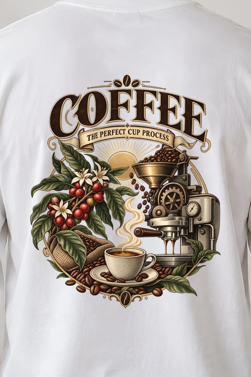 "Coffee Process" Unisex Longsleeve T-shirt - the graphic up close