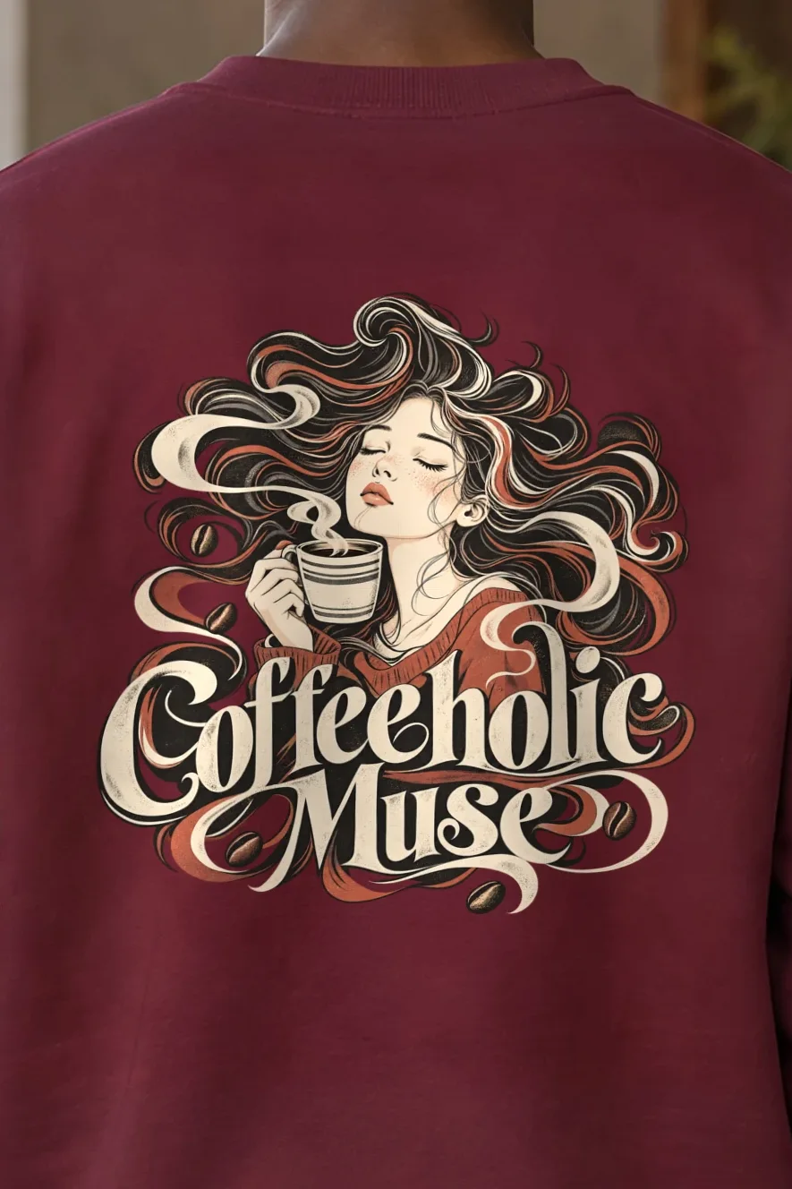 "Coffeeholic Muse" 1 Crewneck Sweatshirt - the graphic up close