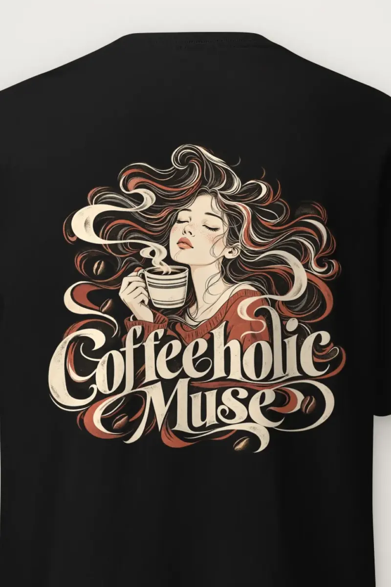 "Coffeeholic Muse" Heavyweight Unisex Crewneck T-shirt - the graphic up close