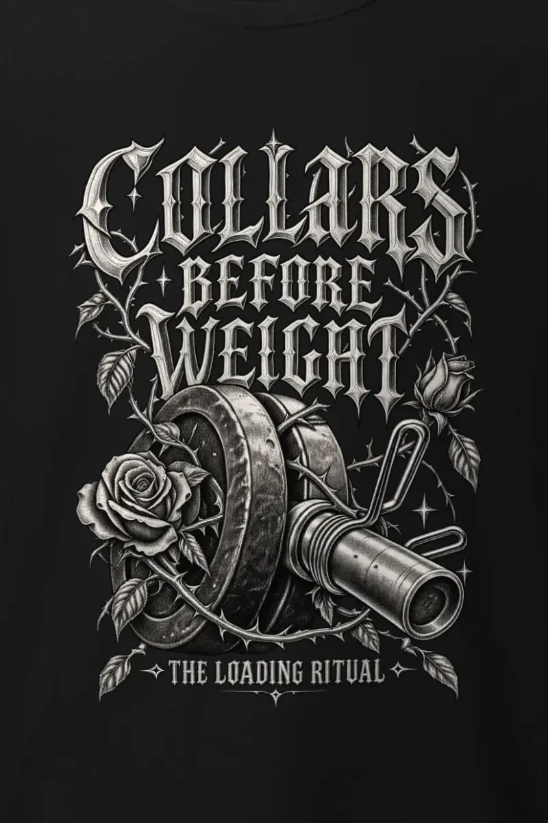 "Collars Before Weight" Heavyweight Unisex Crewneck T-shirt - the graphic up close