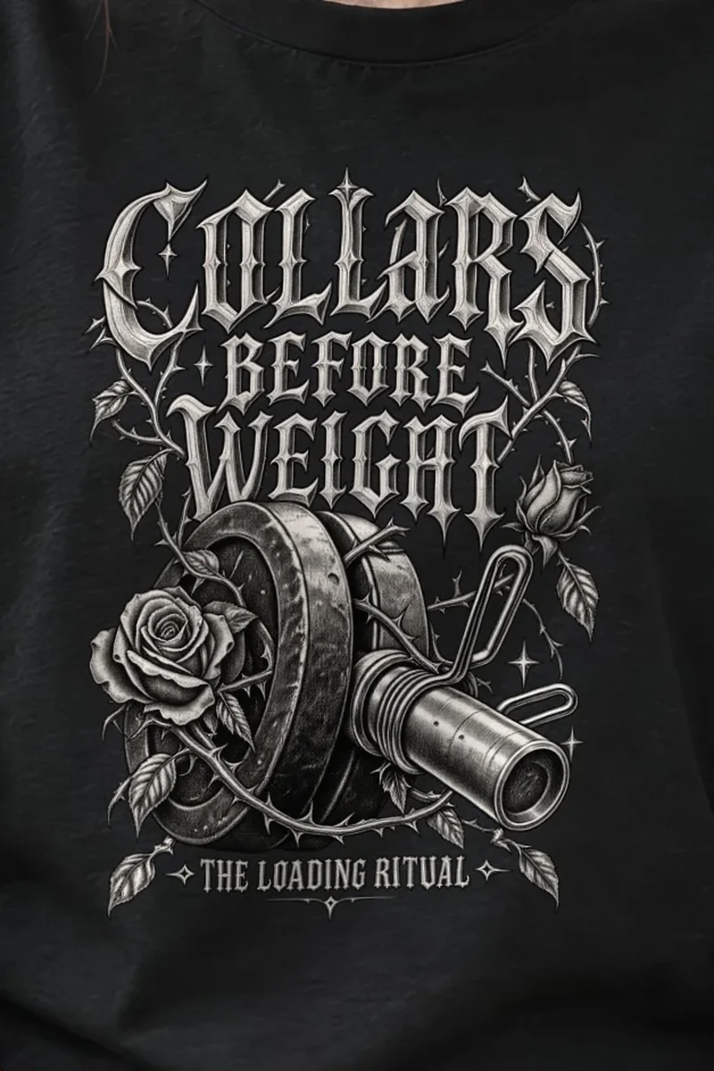 "Collars Before Weight" Heavyweight Unisex Crewneck T-shirt - the graphic up close