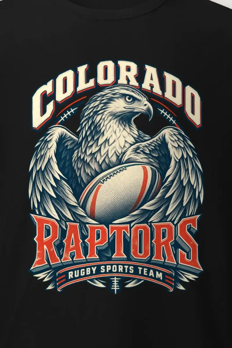 "Colorado Raptors Rugby Sports Team" Heavyweight Unisex Crewneck T-shirt - the graphic up close