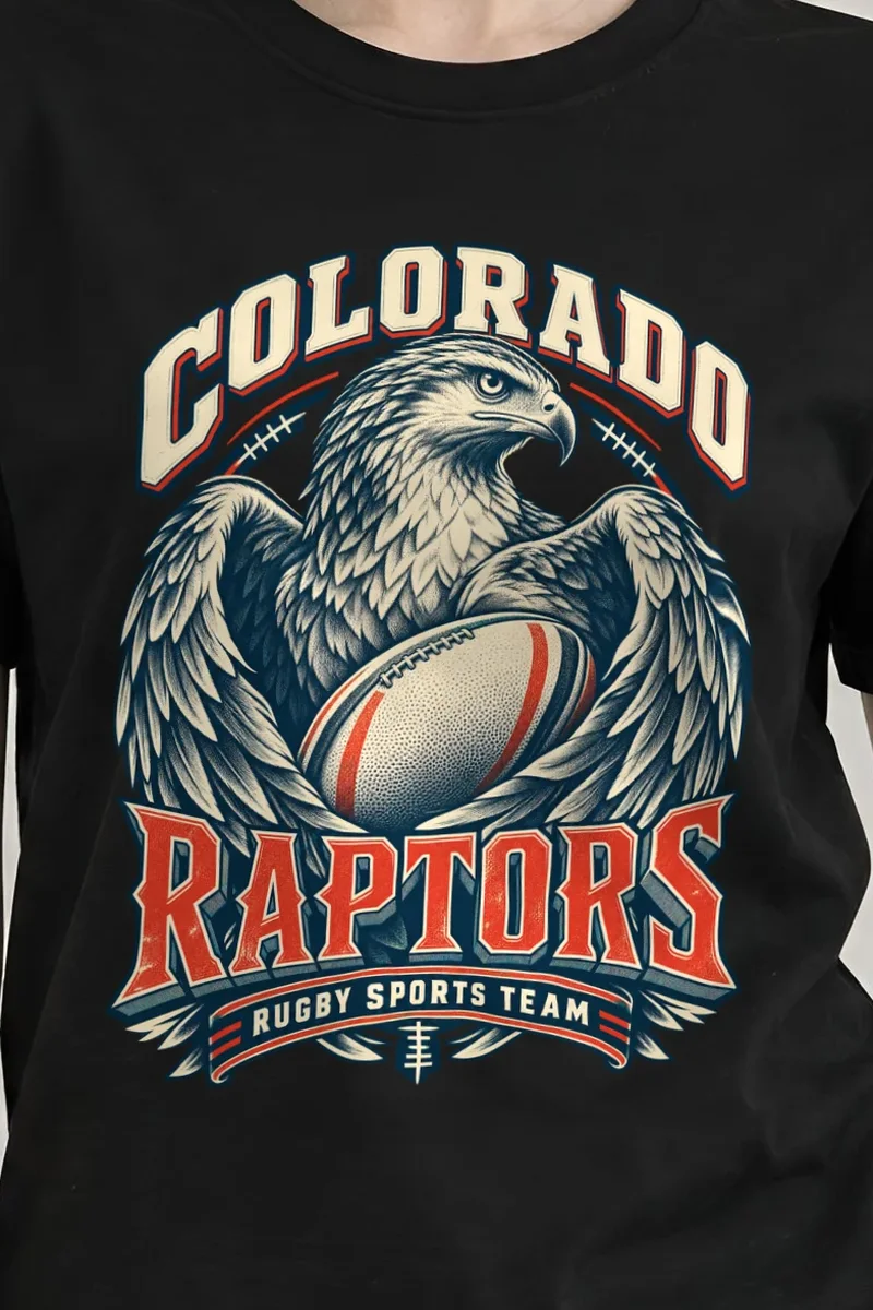 "Colorado Raptors Rugby Sports Team" Heavyweight Unisex Crewneck T-shirt - the graphic up close