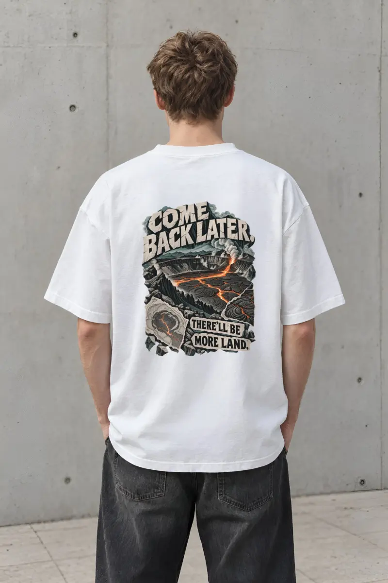 “Come Back Later Volcano” Men’s Oversized Heavyweight Crewneck T-Shirt