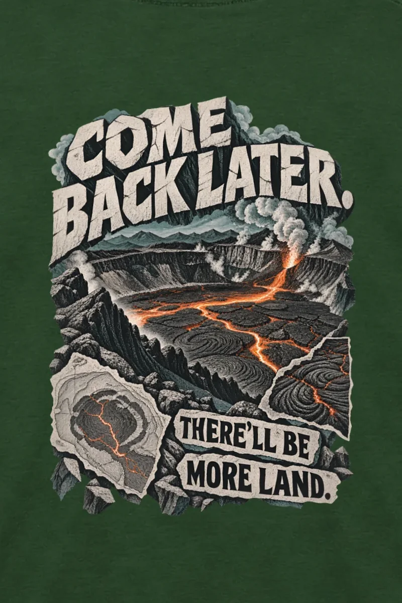 "Come Back Later Volcano" Unisex Longsleeve T-shirt - the graphic up close