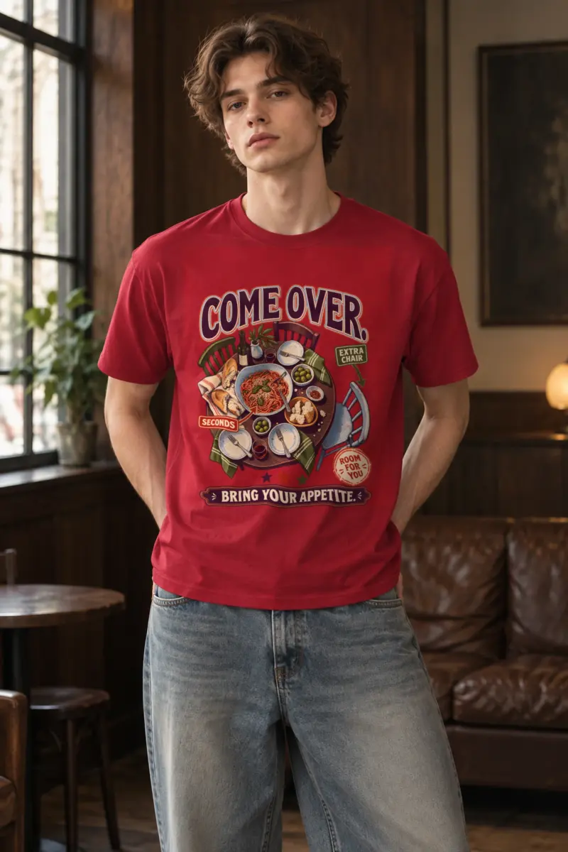 "COME OVER." Heavyweight Unisex Crewneck T-shirt