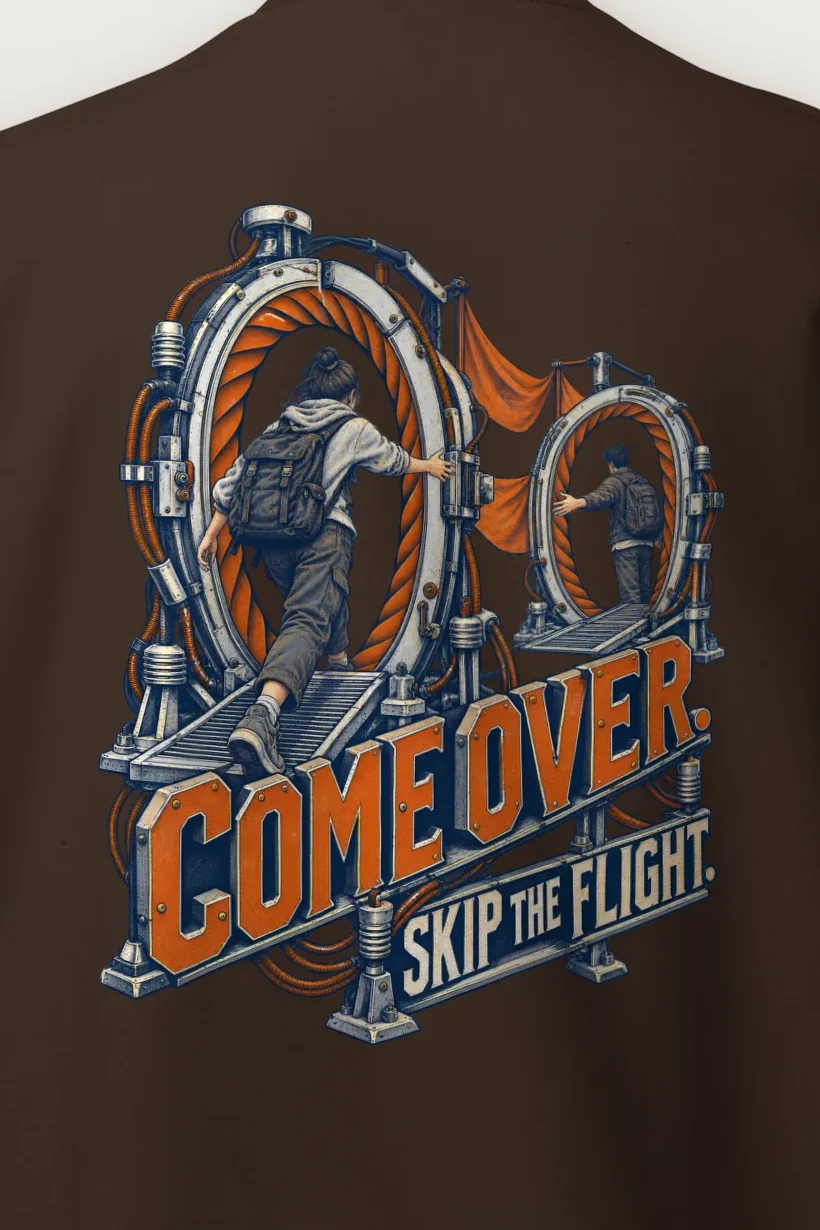 "Come Over Skip the Flight" Heavy Blend Unisex Crewneck Sweatshirt - the graphic up close