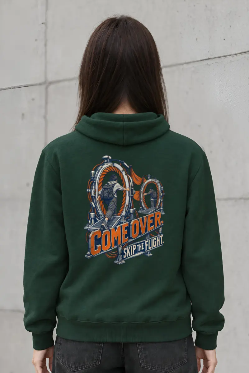 “Come Over. Skip the Flight.” Heavy Blend Unisex Pullover Hoodie