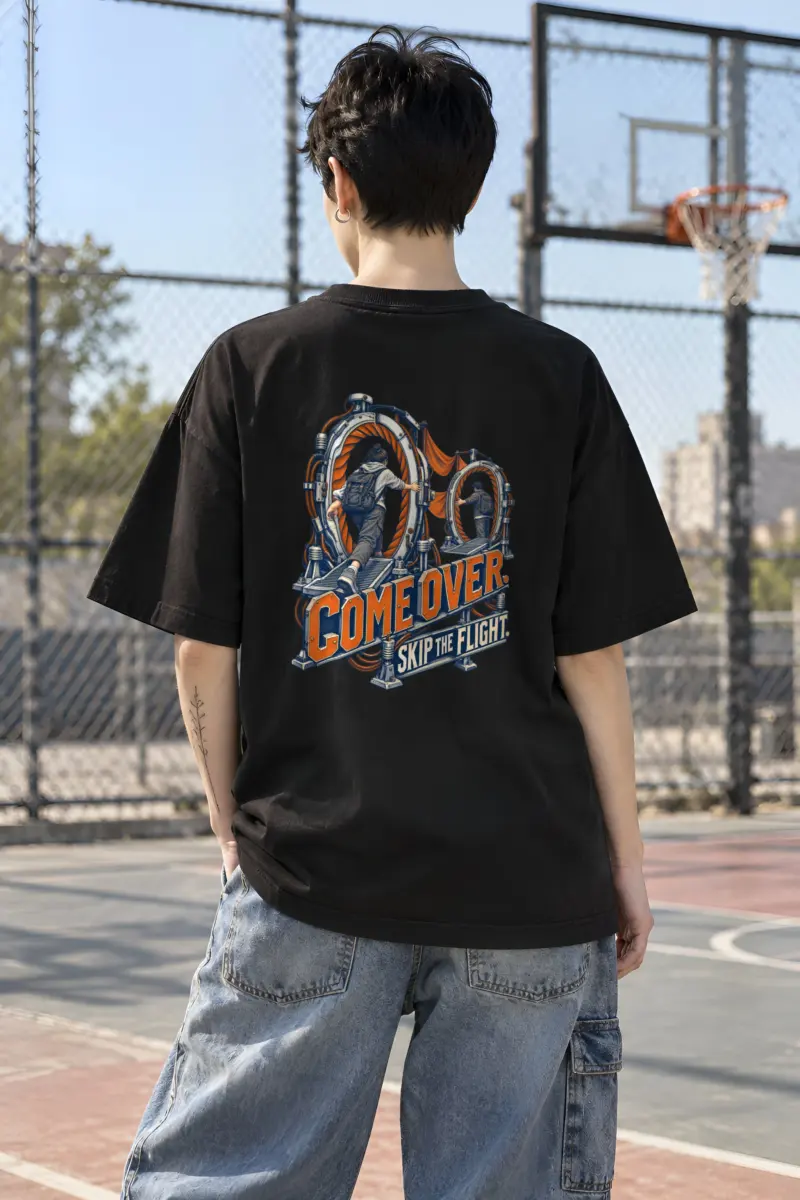 "Come Over Skip the Flight" Unisex Oversized Heavyweight Crewneck T-Shirt