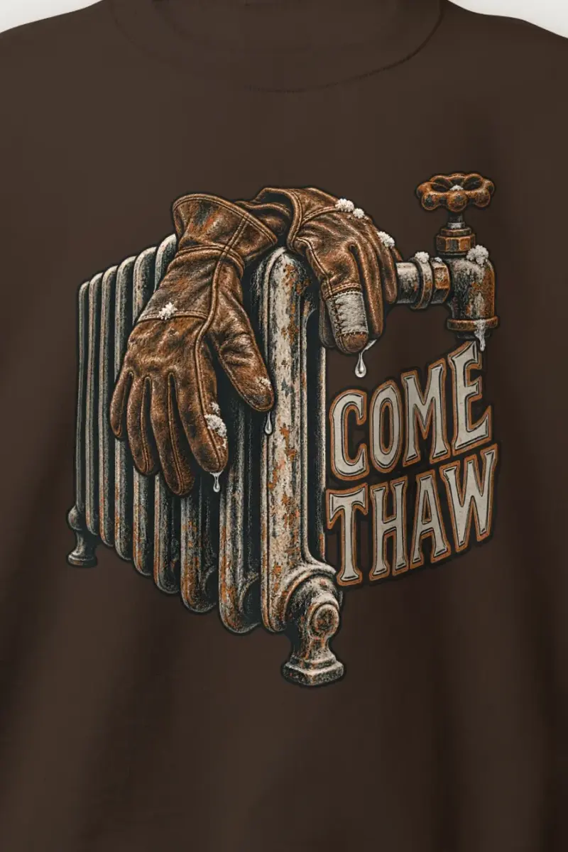 "Come Thaw" Heavy Blend Unisex Crewneck Sweatshirt - the graphic up close