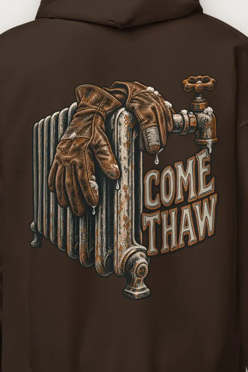 "COME THAW" Heavy Blend Unisex Pullover Hoodie - the graphic up close