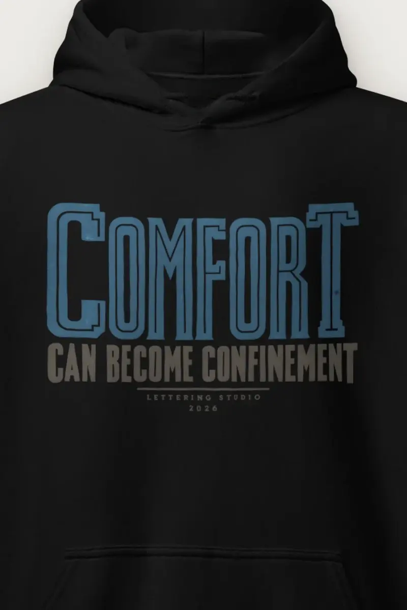 "Comfort Can Become Confinement" Heavy Blend Unisex Pullover Hoodie - the graphic up close