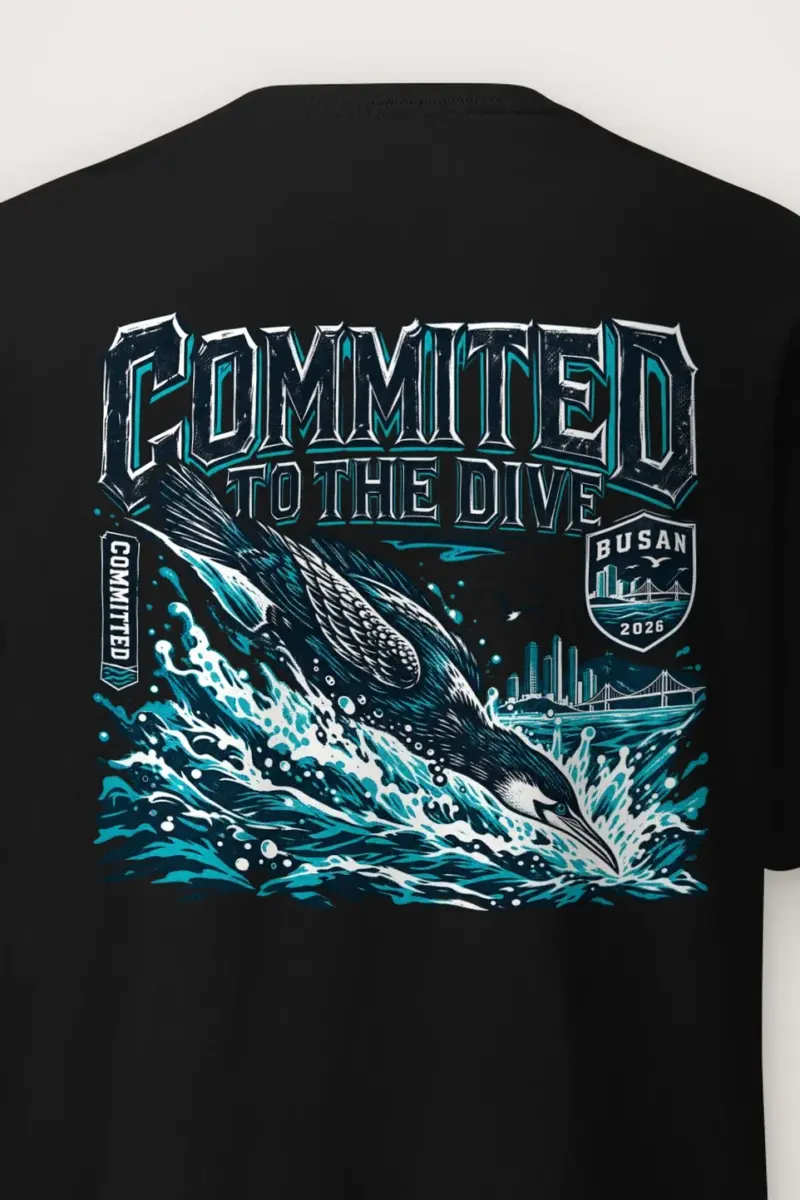 "Committed to the Dive" Heavyweight Unisex Crewneck T-shirt - the graphic up close