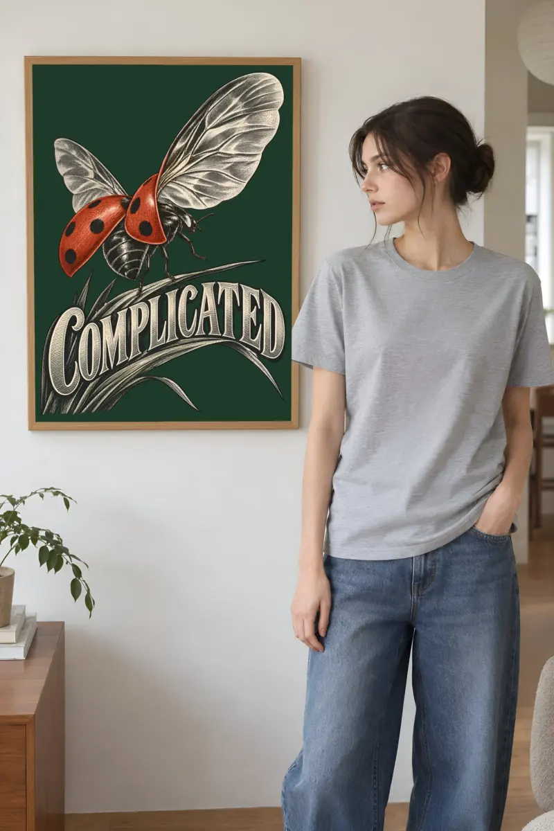 “Complicated Ladybug Takeoff” Premium Wooden Framed Poster