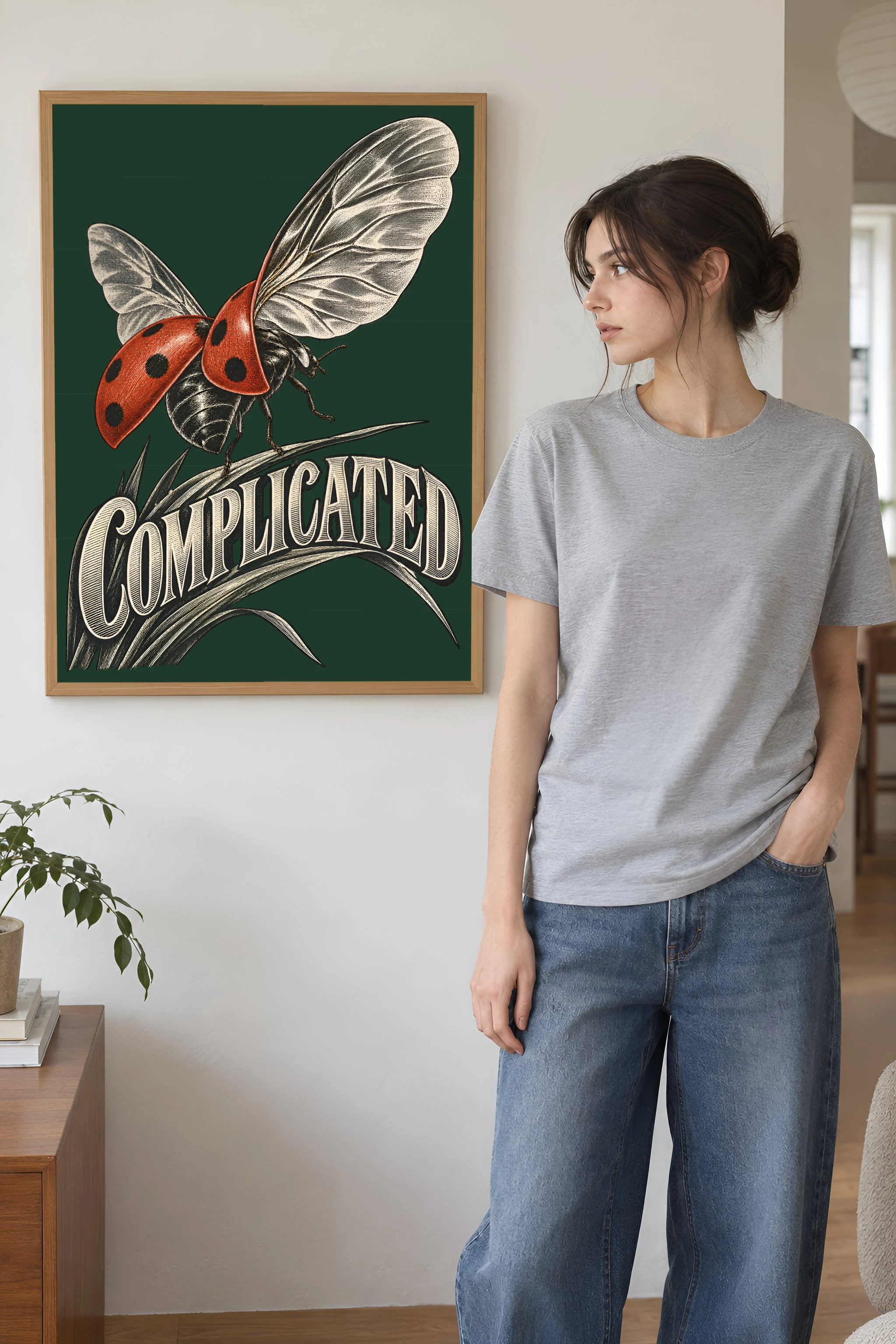 "Complicated Ladybug Takeoff" Premium Wooden Framed Poster