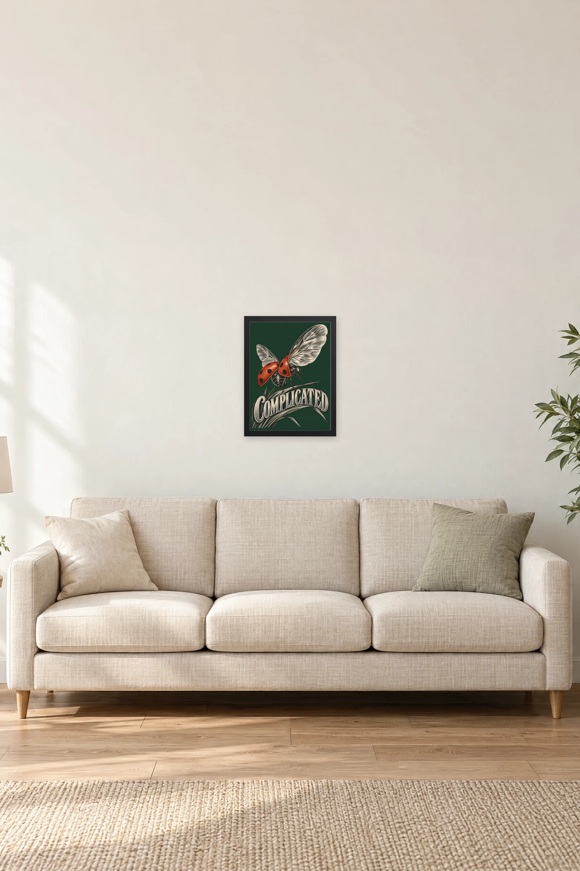 "Complicated Ladybug Takeoff" Premium Wooden Framed Poster — Black frame, 12 × 16 in