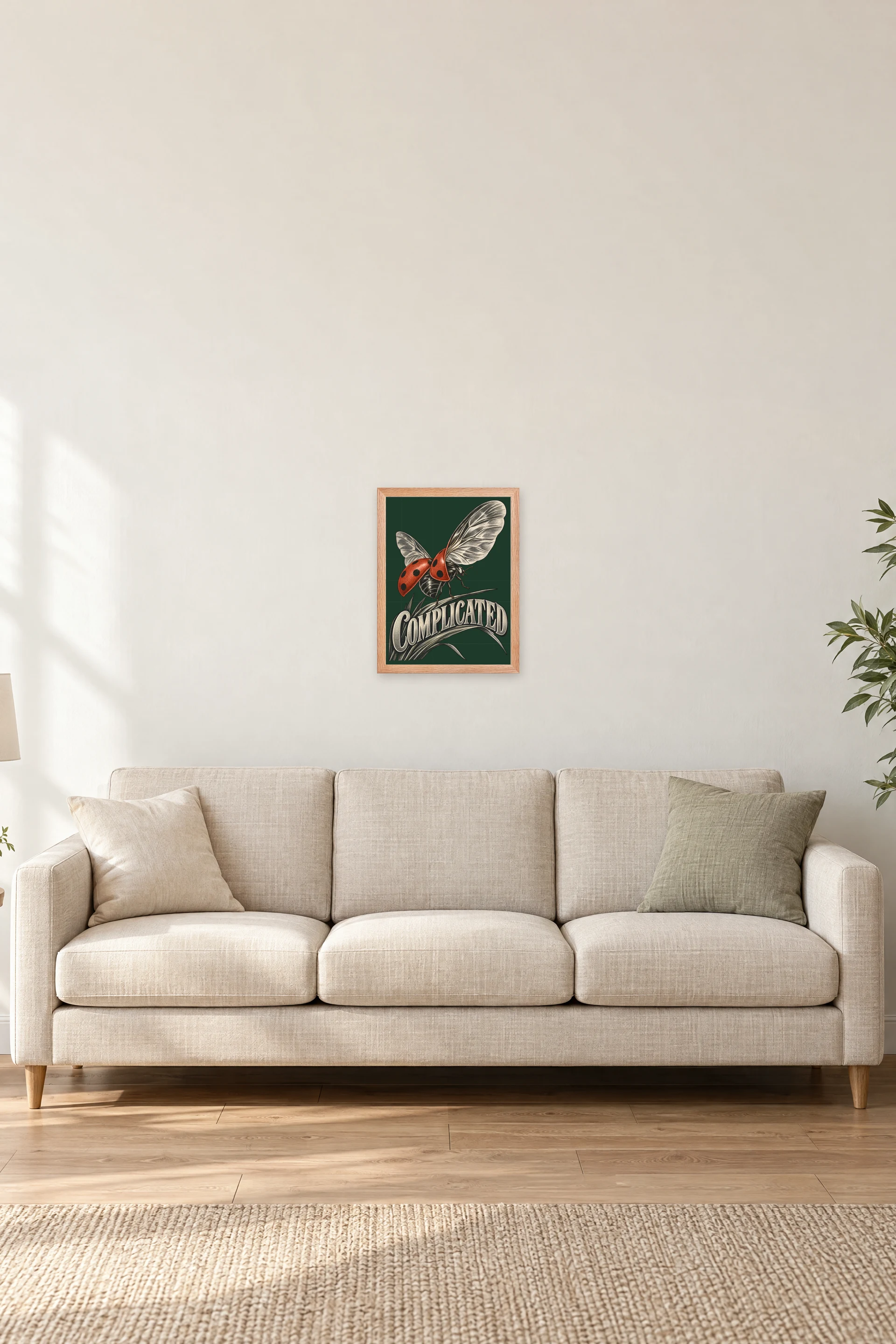 "Complicated Ladybug Takeoff" Premium Wooden Framed Poster — Natural Wood frame, 12 × 16 in