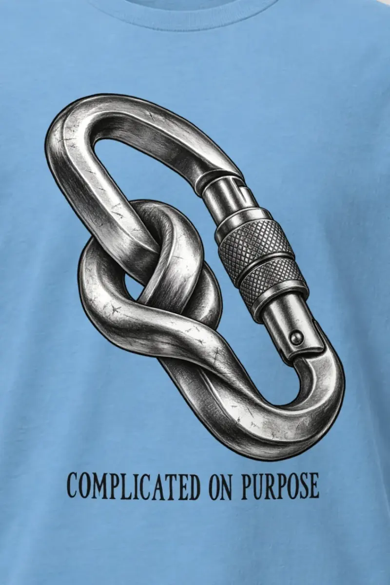 "Complicated on Purpose" Heavyweight Unisex Crewneck T-shirt - the graphic up close