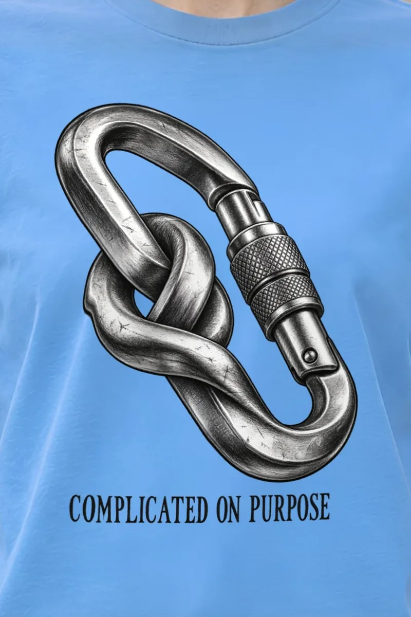 "Complicated on Purpose" Heavyweight Unisex Crewneck T-shirt - the graphic up close