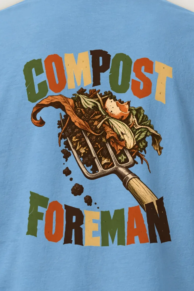 "Compost Foreman" Heavyweight Unisex Crewneck T-shirt - the graphic up close