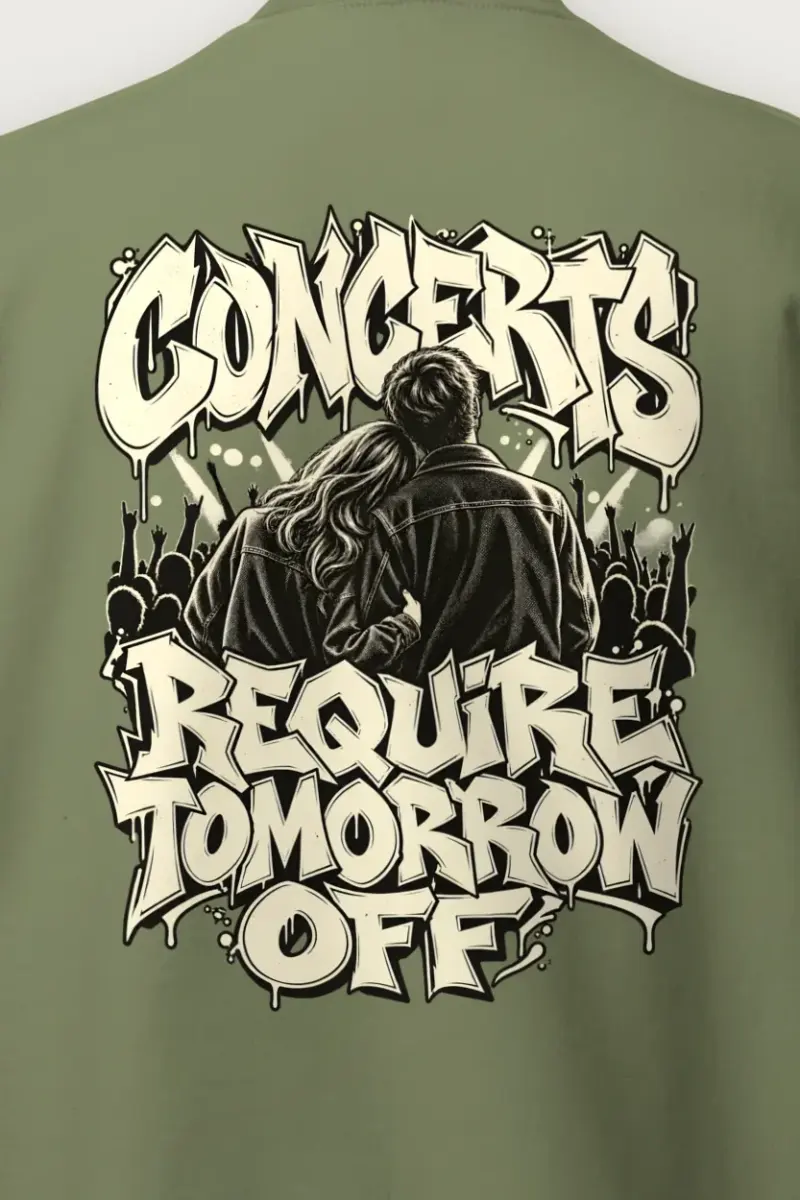 "Concerts Require Tomorrow Off" Heavy Blend Unisex Crewneck Sweatshirt - the graphic up close