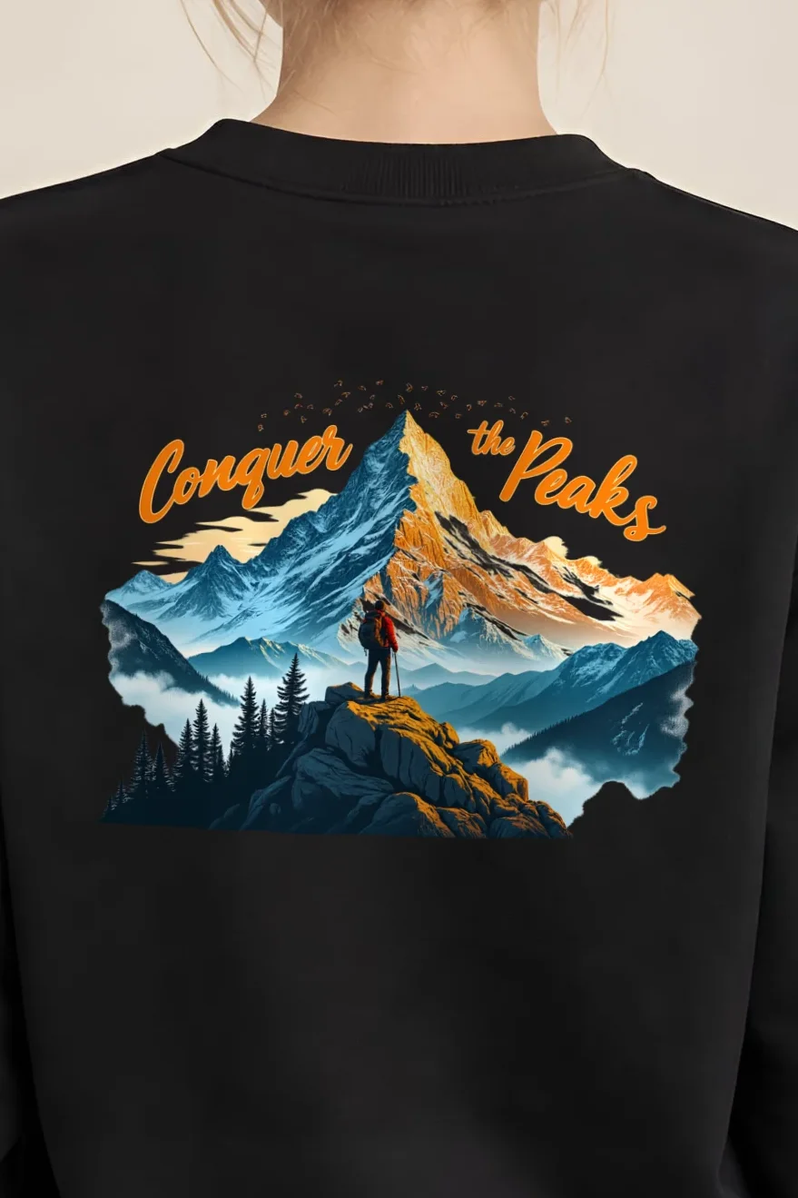 "Conquer The Peaks" 1 Crewneck Sweatshirt - the graphic up close