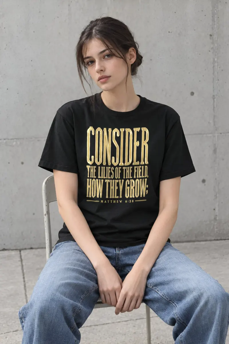 "CONSIDER THE LILIES OF THE FIELD, HOW THEY GROW; MATTHEW 6:28" Heavyweight Unisex Crewneck T-shirt
