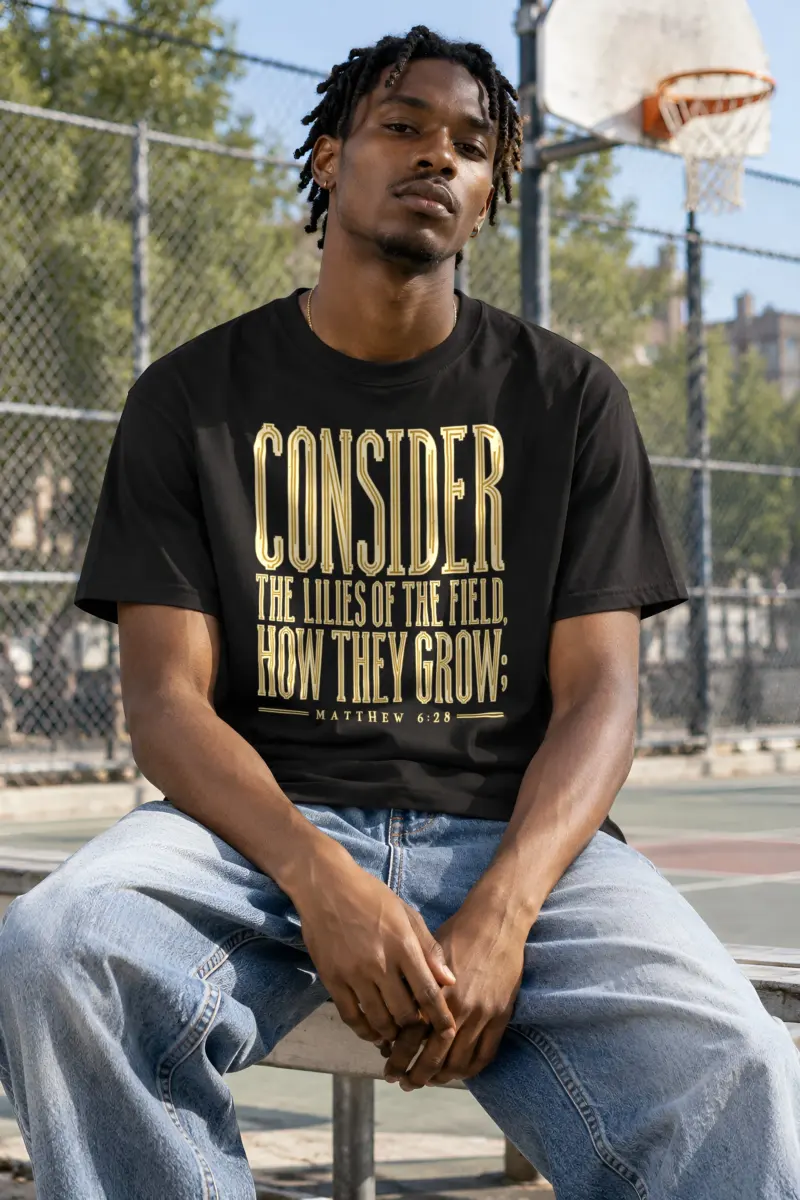 "CONSIDER THE LILIES OF THE FIELD, HOW THEY GROW; MATTHEW 6:28" Heavyweight Unisex Crewneck T-shirt
