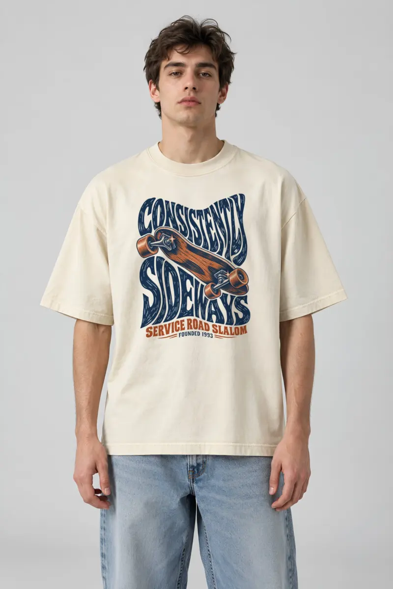 "Consistently Sideways" Men's Oversized Heavyweight Crewneck T-Shirt