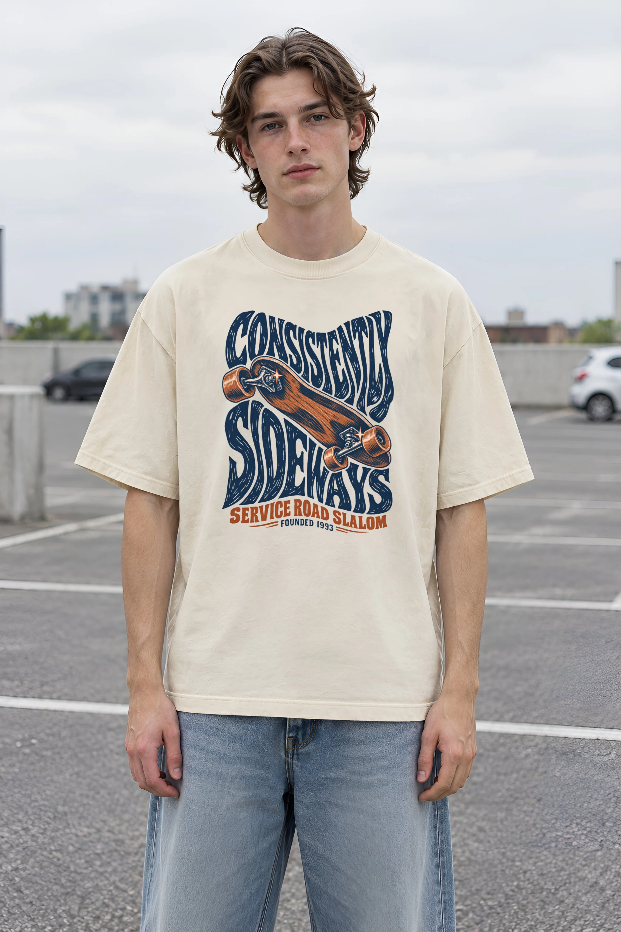 "Consistently Sideways" Men's Oversized Heavyweight Crewneck T-Shirt