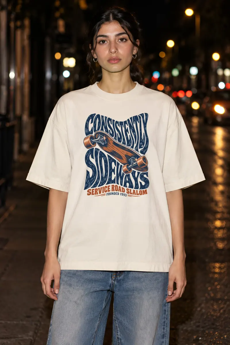 "Consistently Sideways" Unisex Oversized Heavyweight Crewneck T-Shirt