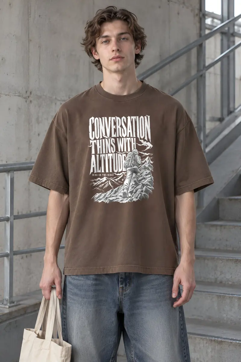 "Conversation Thins With Altitude" Men's Oversized Heavyweight Crewneck T-Shirt