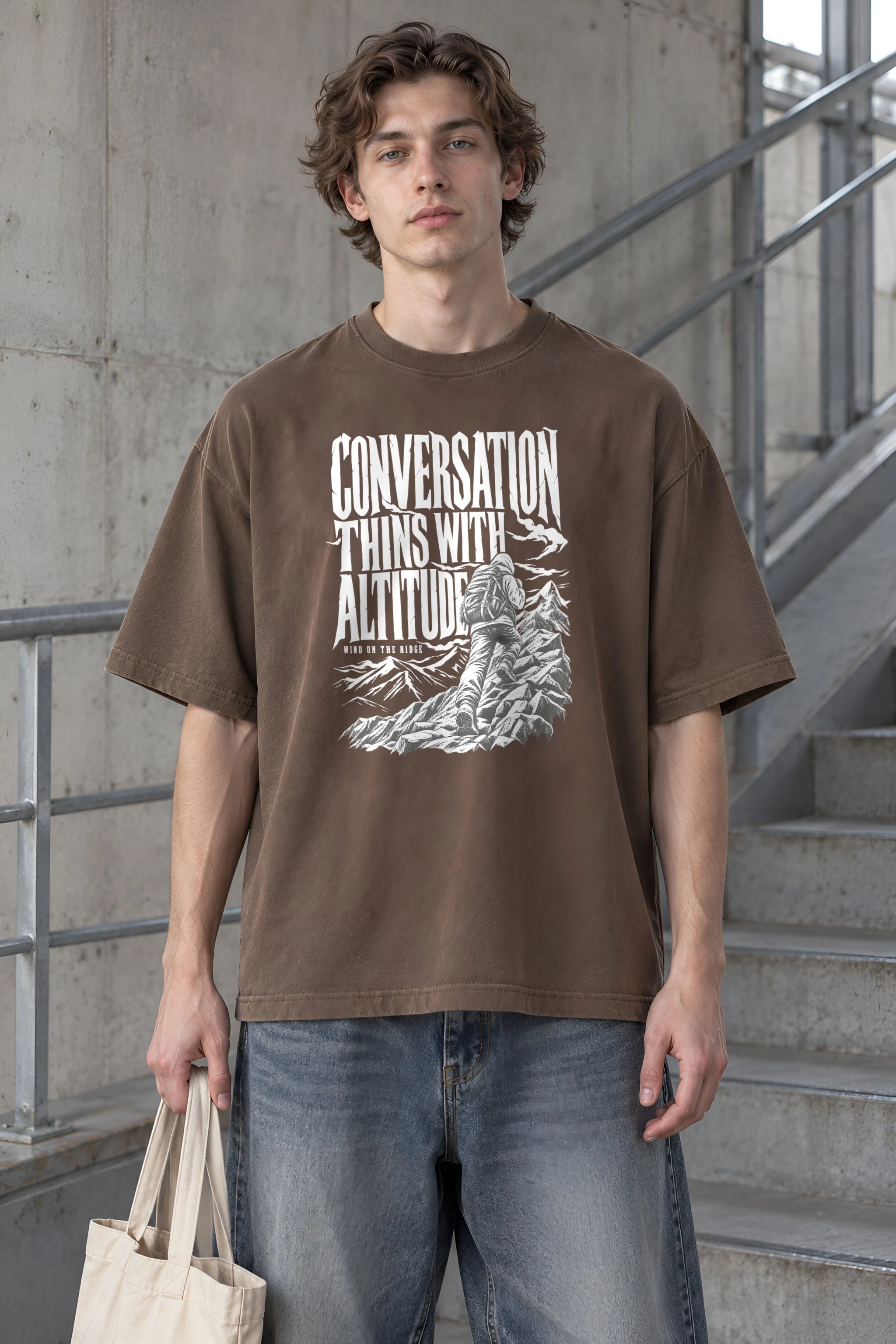 "Conversation Thins With Altitude" Men's Oversized Heavyweight Crewneck T-Shirt