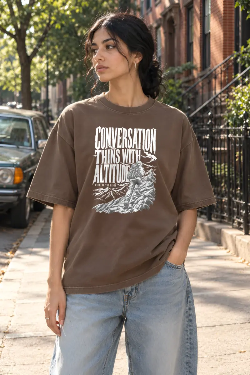 "Conversation Thins With Altitude" Unisex Oversized Heavyweight Crewneck T-Shirt