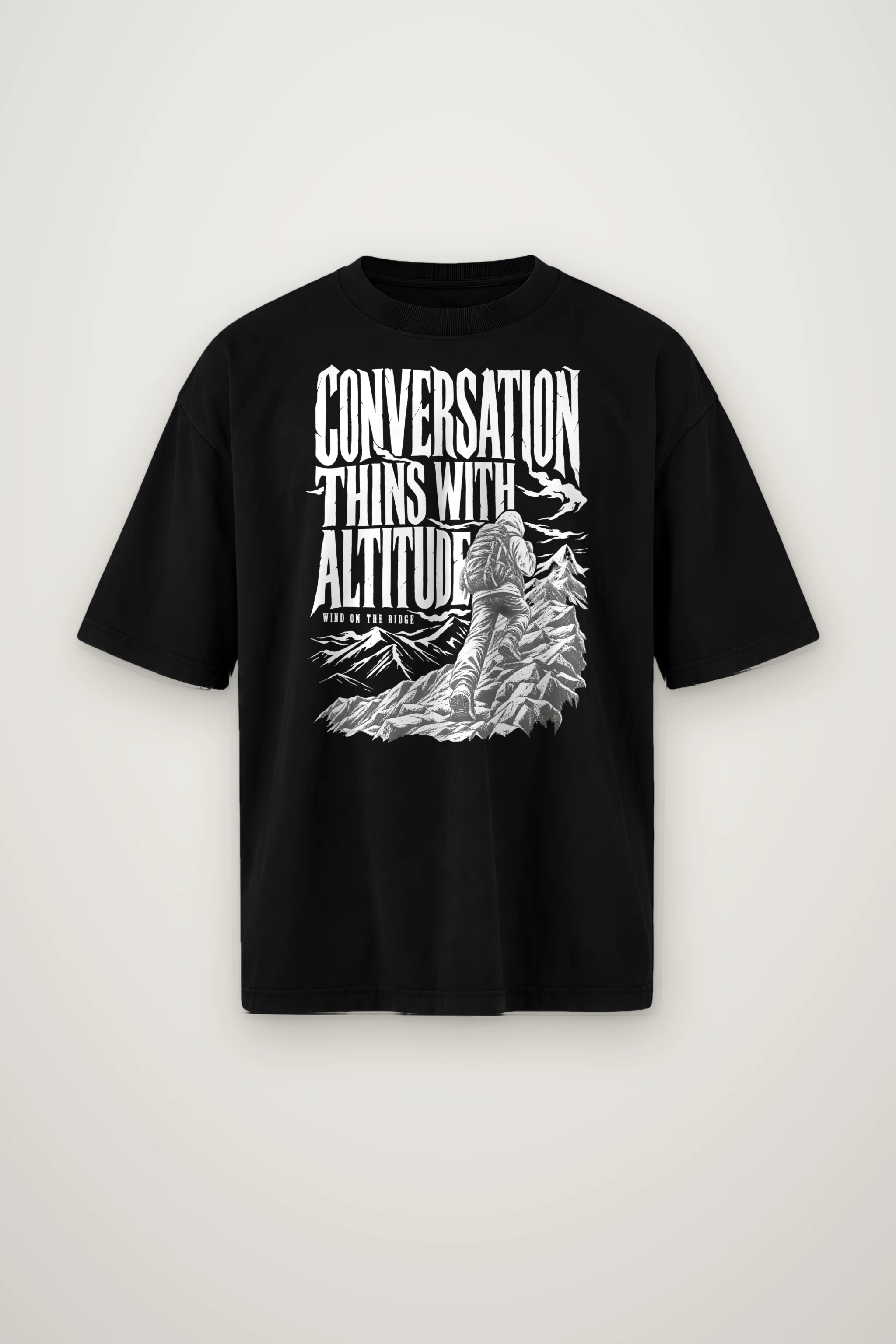 "Conversation Thins With Altitude" Men's Oversized Heavyweight Crewneck T-Shirt