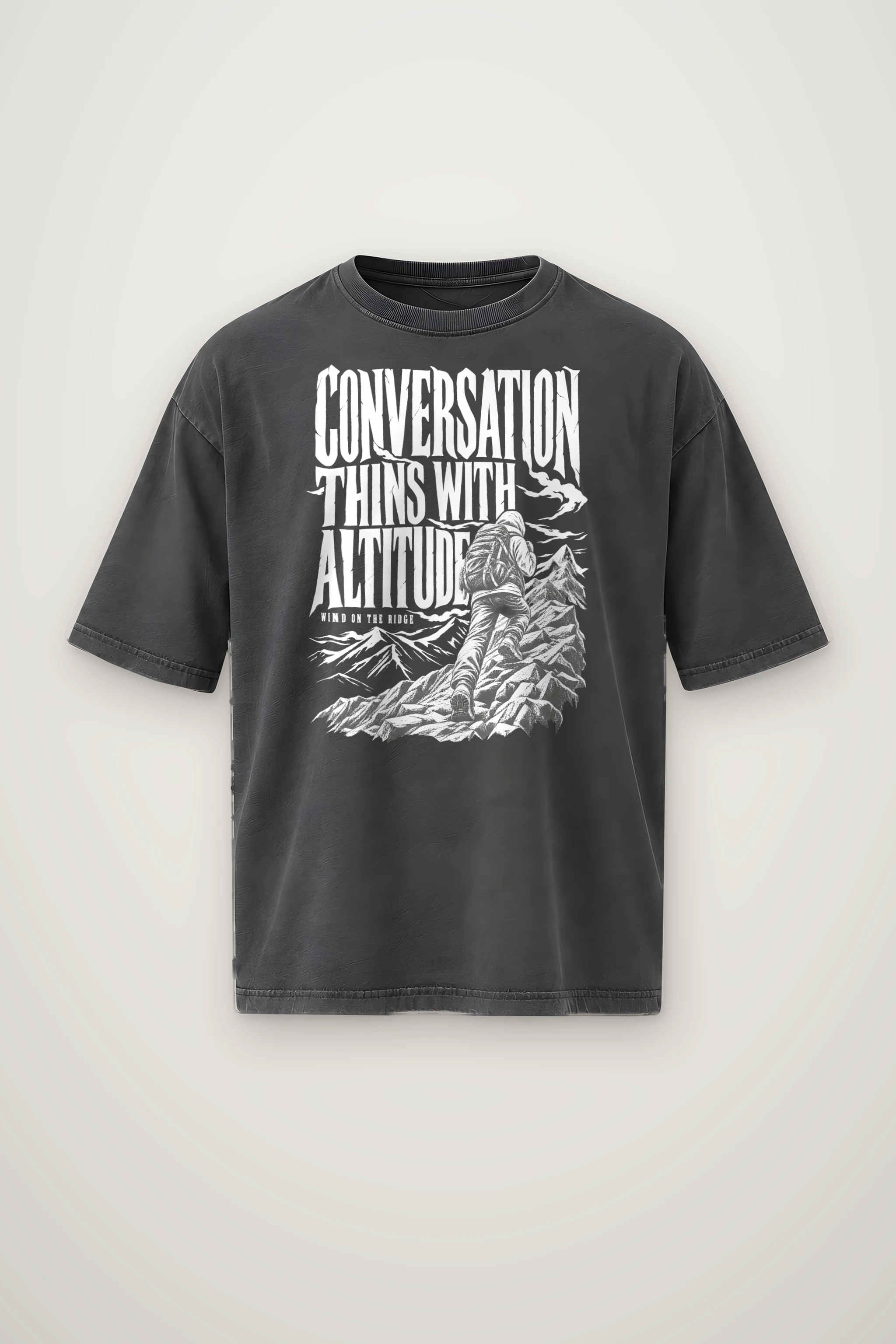 "Conversation Thins With Altitude" Men's Oversized Heavyweight Crewneck T-Shirt