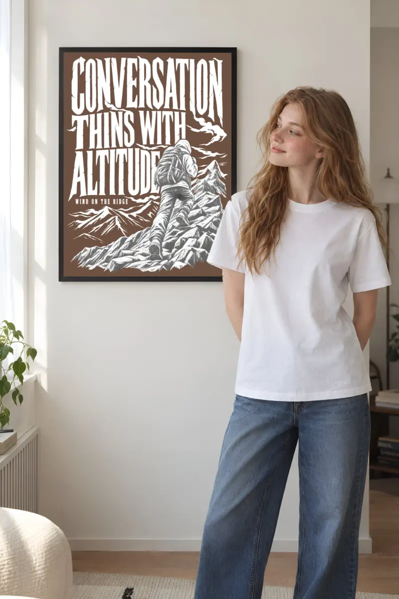 “Conversation Thins With Altitude” Premium Wooden Framed Poster